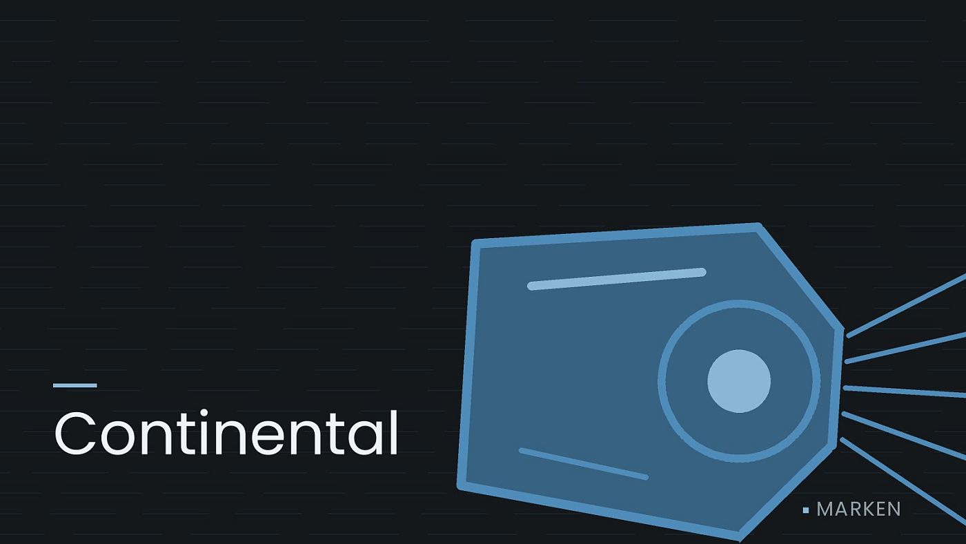 Symbolgrafik: ein gezeichneter Scheinwerfer mit Lichtkegel, beschriftet mit „Continental“.