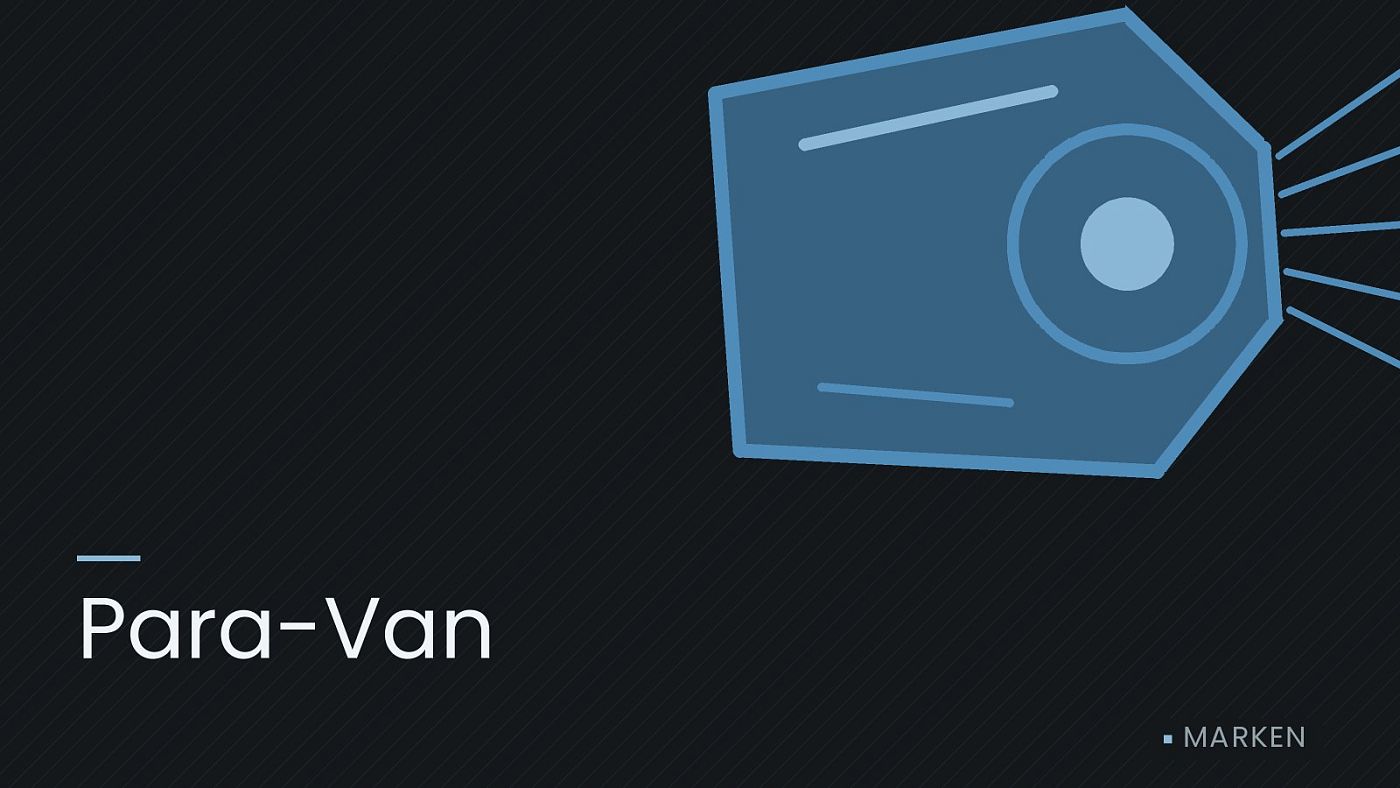 Symbolgrafik: ein gezeichneter Scheinwerfer mit Lichtkegel, beschriftet mit „Para-Van“.