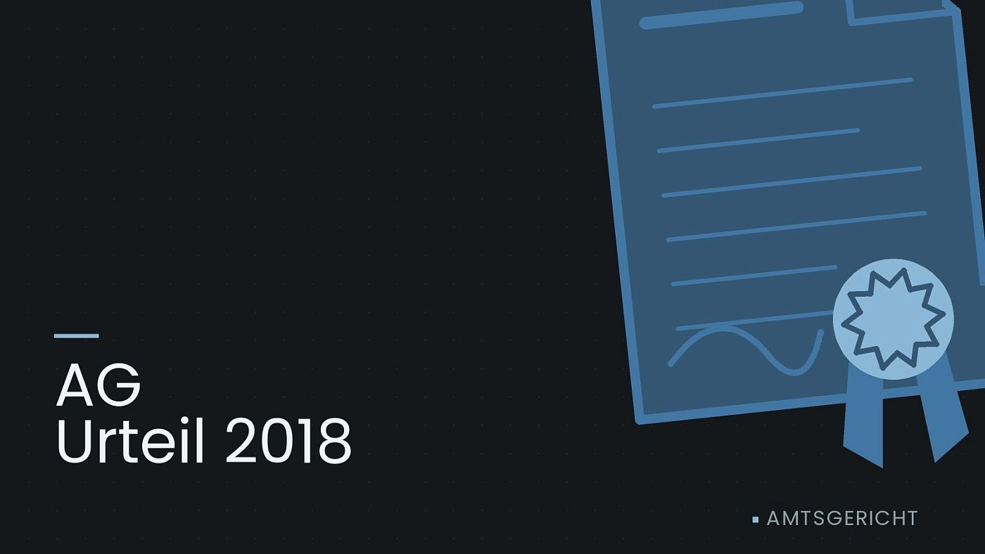 Symbolgrafik: eine gezeichnete Urkunde mit Siegel als Zeichen für eine Entscheidung, beschriftet mit „AG Urteil 2018“.