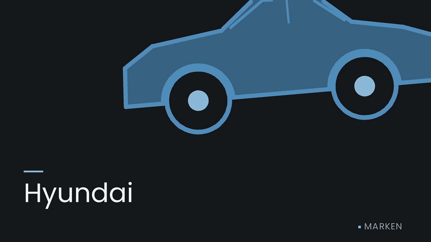 Symbolgrafik: die Umrisslinie eines Fahrzeugs von der Seite, beschriftet mit „Hyundai“.