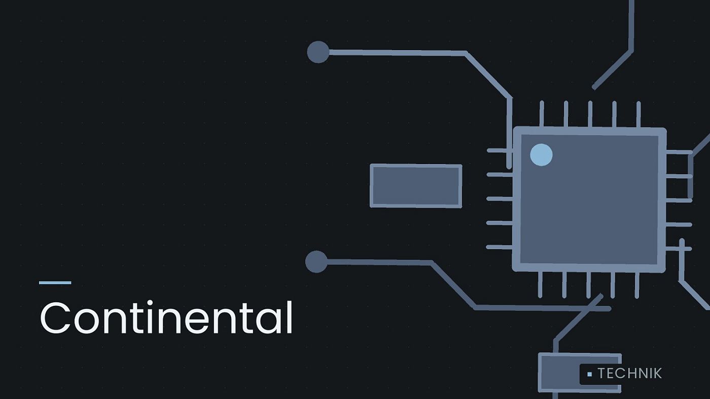 Symbolgrafik: gezeichnete Leiterbahnen mit einem Chip, beschriftet mit „Continental“.