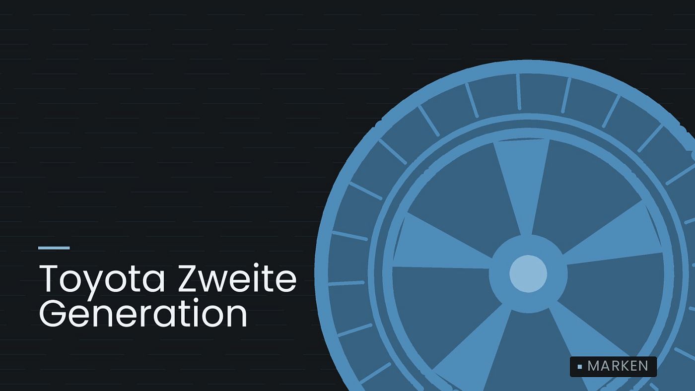 Symbolgrafik: ein gezeichnetes Rad mit Speichen, beschriftet mit „Toyota Zweite Generation“.