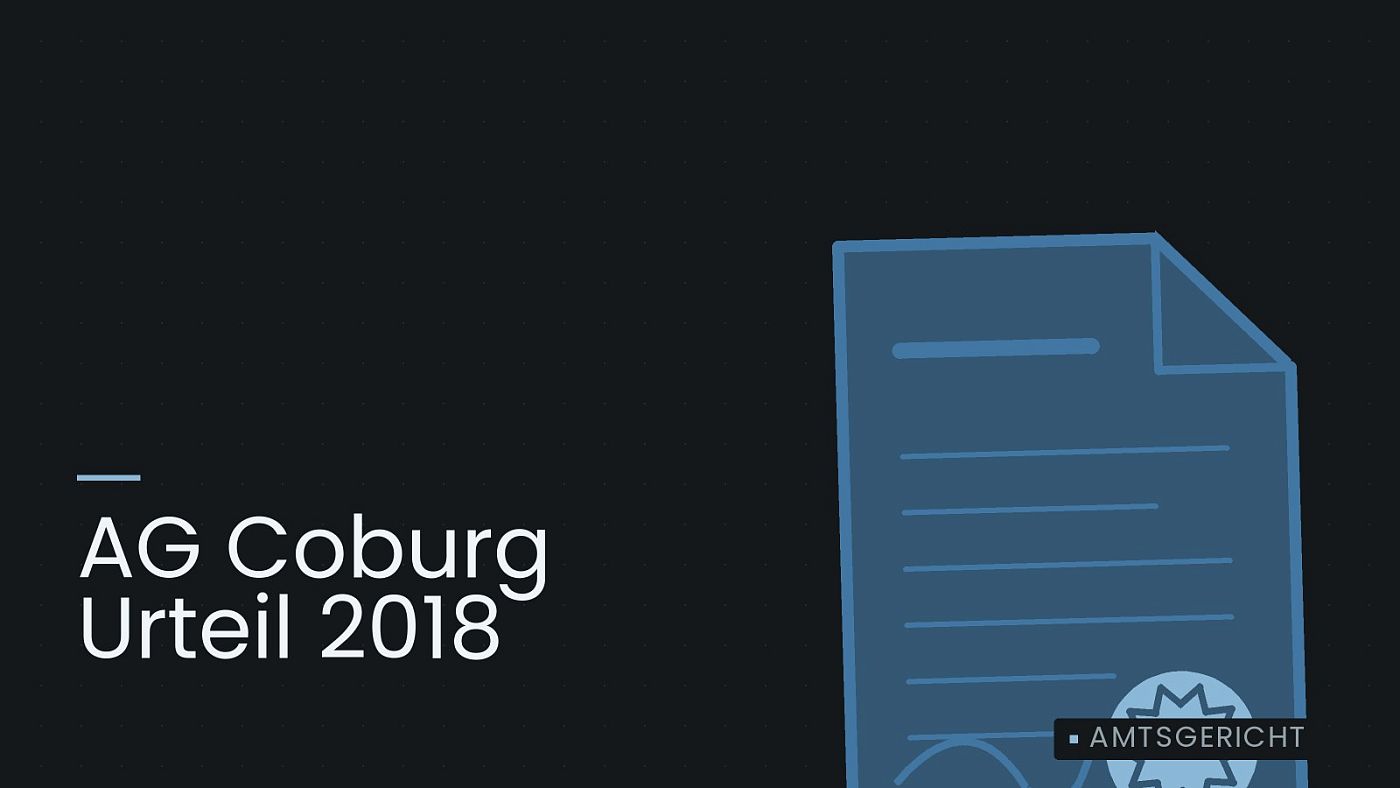 Symbolgrafik: eine gezeichnete Urkunde mit Siegel als Zeichen für eine Entscheidung, beschriftet mit „AG Coburg Urteil 2018“.