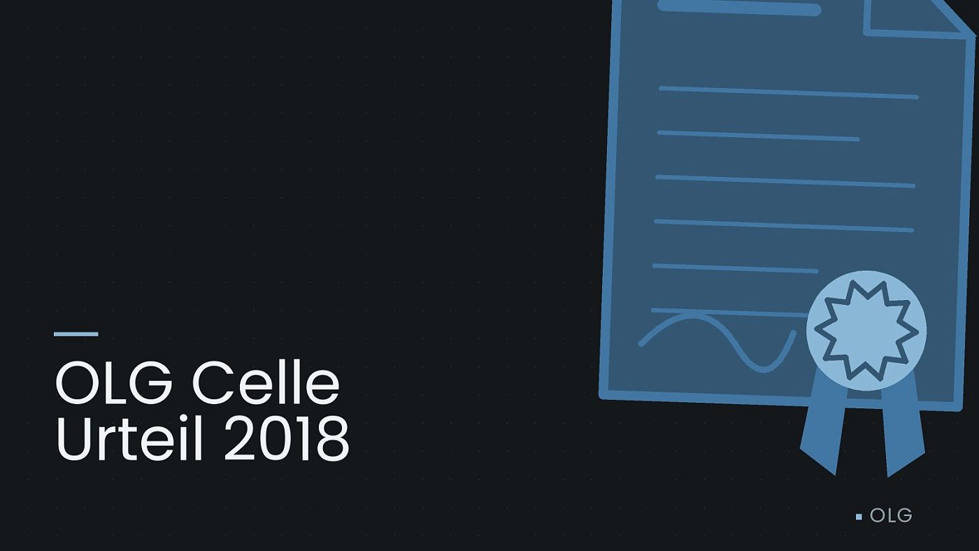 Symbolgrafik: eine gezeichnete Urkunde mit Siegel als Zeichen für eine Entscheidung, beschriftet mit „OLG Celle Urteil 2018“.