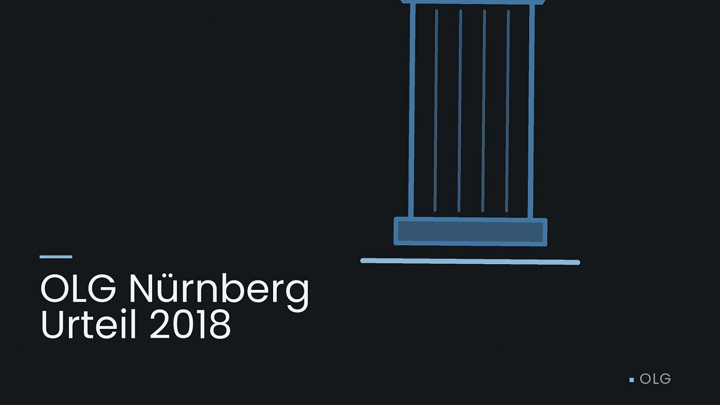 Symbolgrafik: eine stilisierte Gerichtssäule mit Giebel, beschriftet mit „OLG Nürnberg Urteil 2018“.