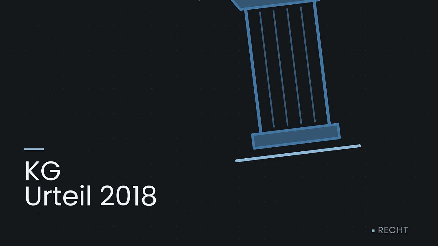 Symbolgrafik: eine stilisierte Gerichtssäule mit Giebel, beschriftet mit „KG Urteil 2018“.