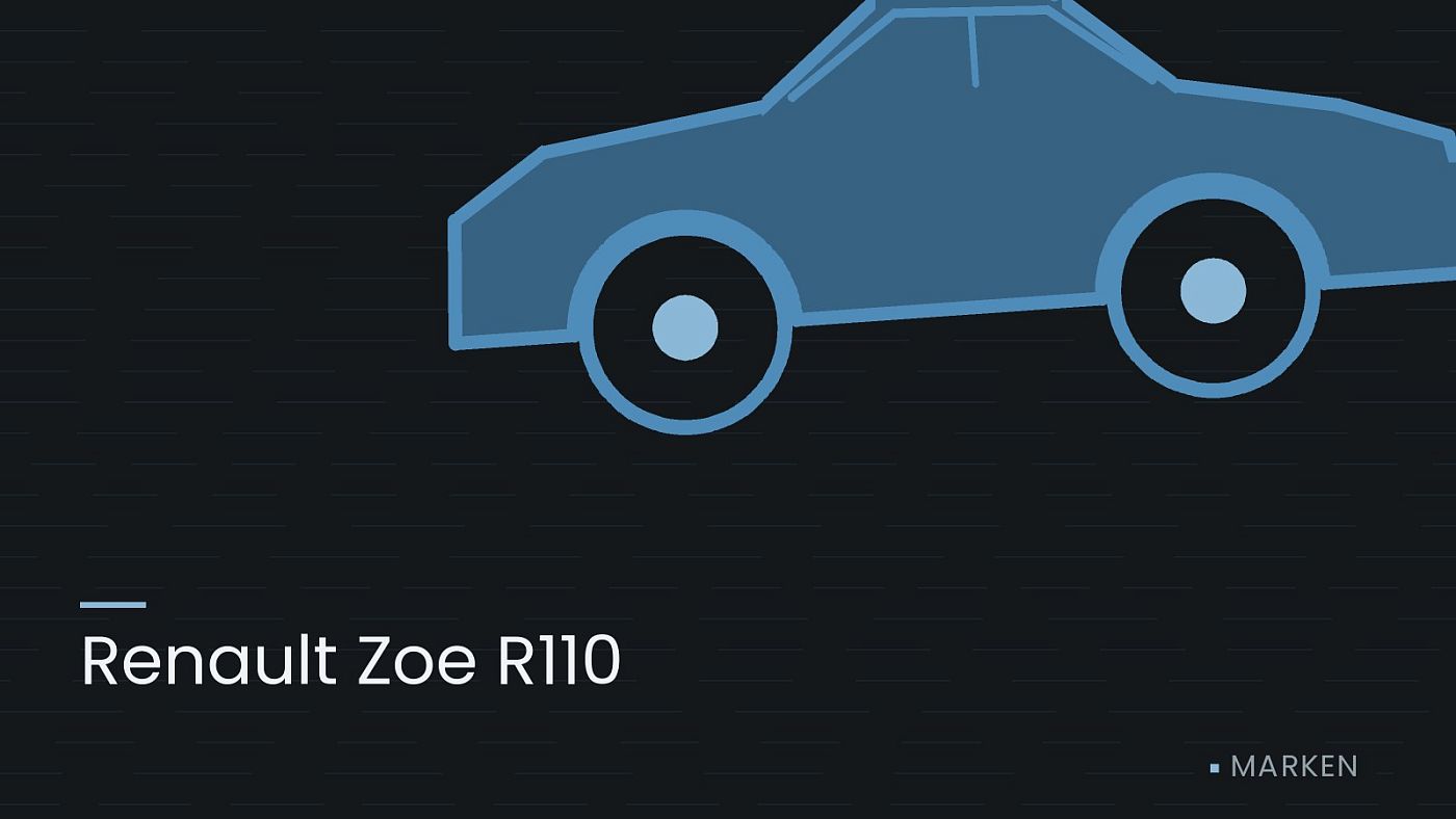 Symbolgrafik: die Umrisslinie eines Fahrzeugs von der Seite, beschriftet mit „Renault Zoe R110“.
