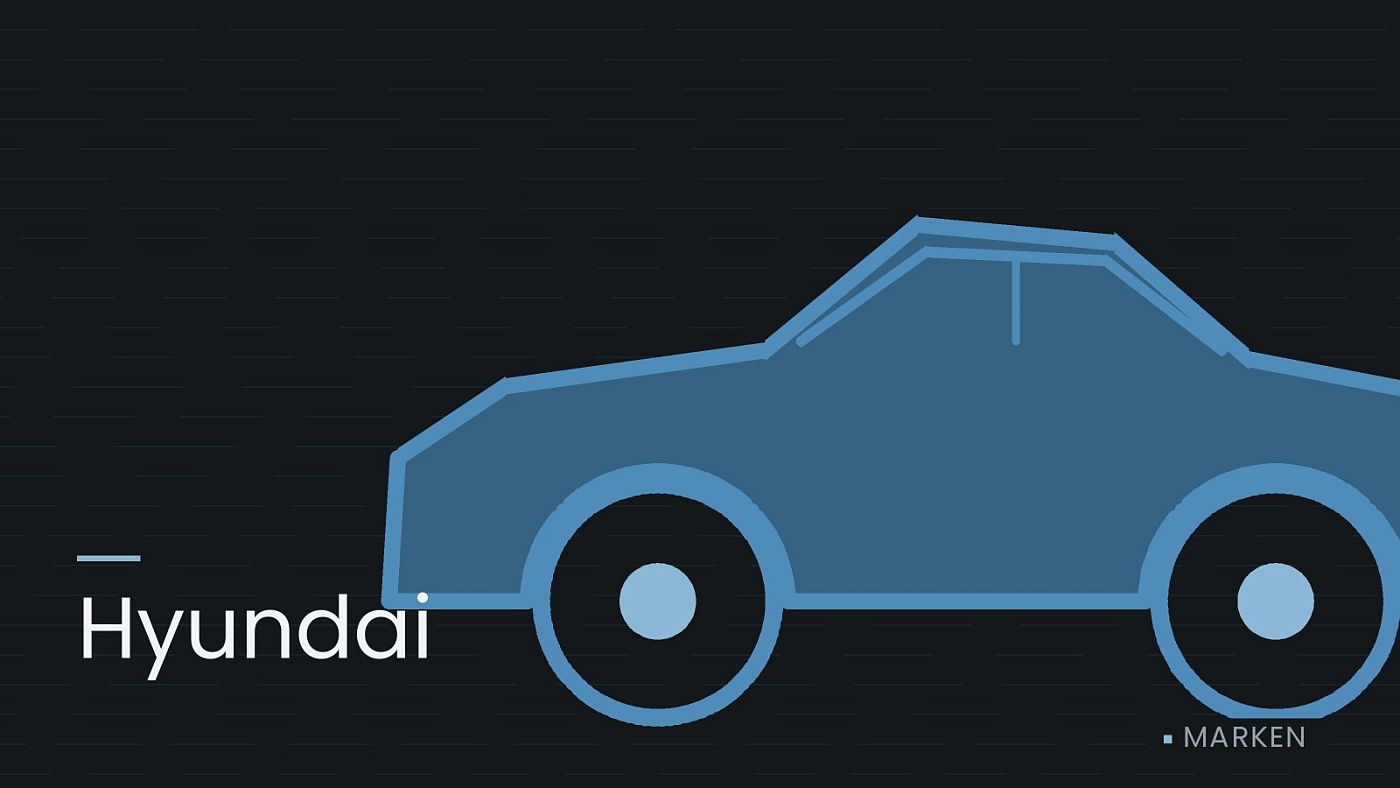 Symbolgrafik: die Umrisslinie eines Fahrzeugs von der Seite, beschriftet mit „Hyundai“.