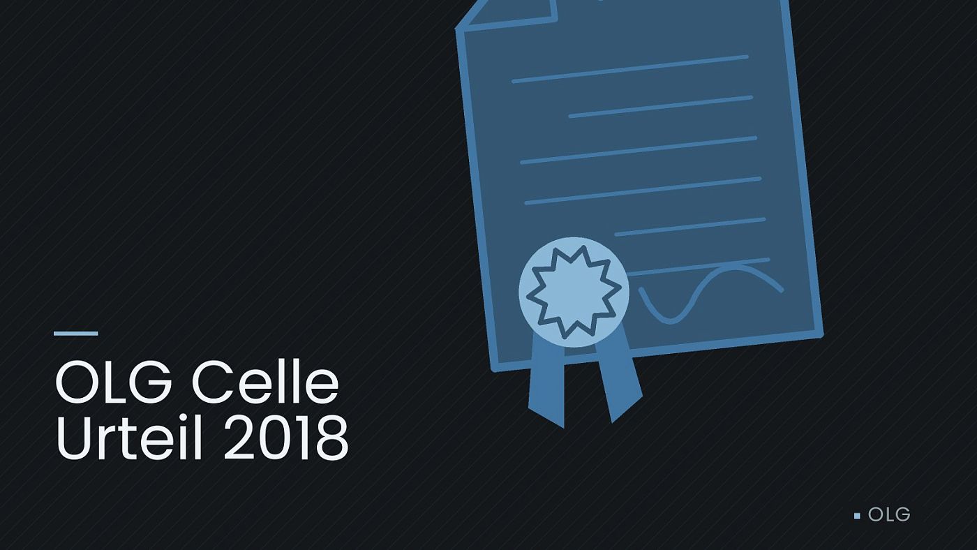 Symbolgrafik: eine gezeichnete Urkunde mit Siegel als Zeichen für eine Entscheidung, beschriftet mit „OLG Celle Urteil 2018“.