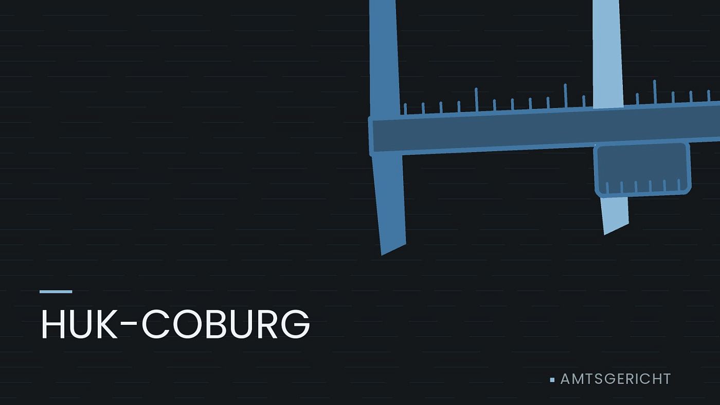 Symbolgrafik: ein gezeichneter Messschieber als Zeichen für eine Schadensbemessung, beschriftet mit „HUK-COBURG“.