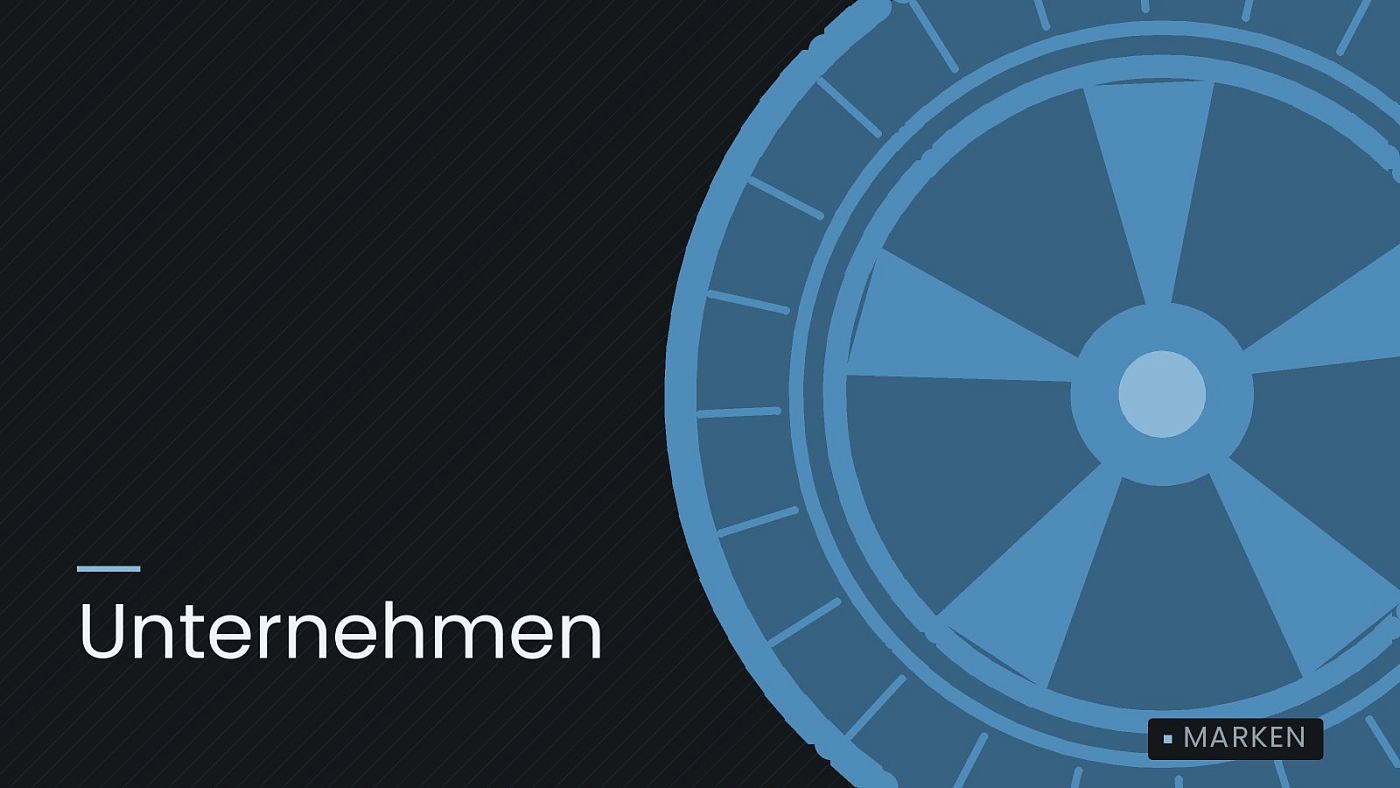 Symbolgrafik: ein gezeichnetes Rad mit Speichen, beschriftet mit „Unternehmen“.