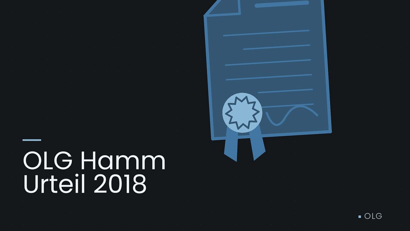 Symbolgrafik: eine gezeichnete Urkunde mit Siegel als Zeichen für eine Entscheidung, beschriftet mit „OLG Hamm Urteil 2018“.
