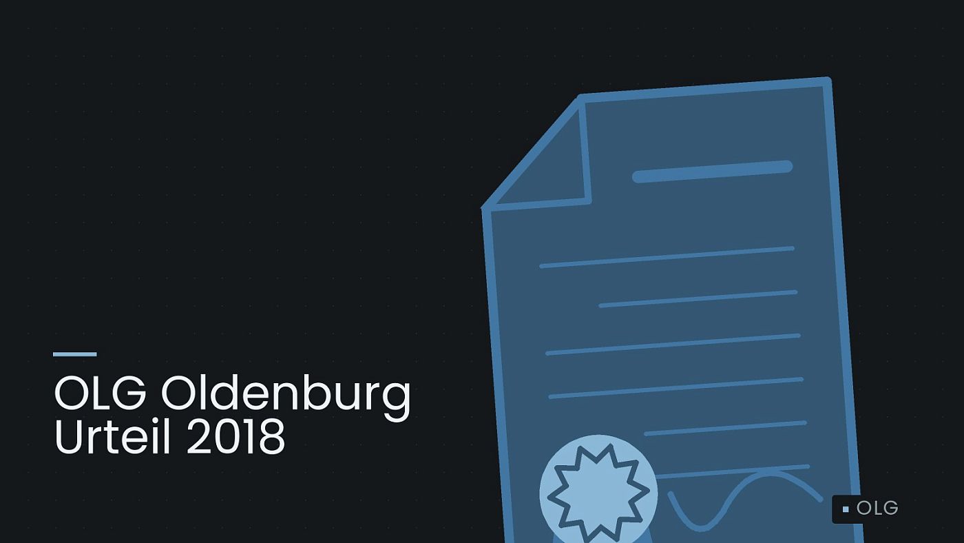 Symbolgrafik: eine gezeichnete Urkunde mit Siegel als Zeichen für eine Entscheidung, beschriftet mit „OLG Oldenburg Urteil 2018“.