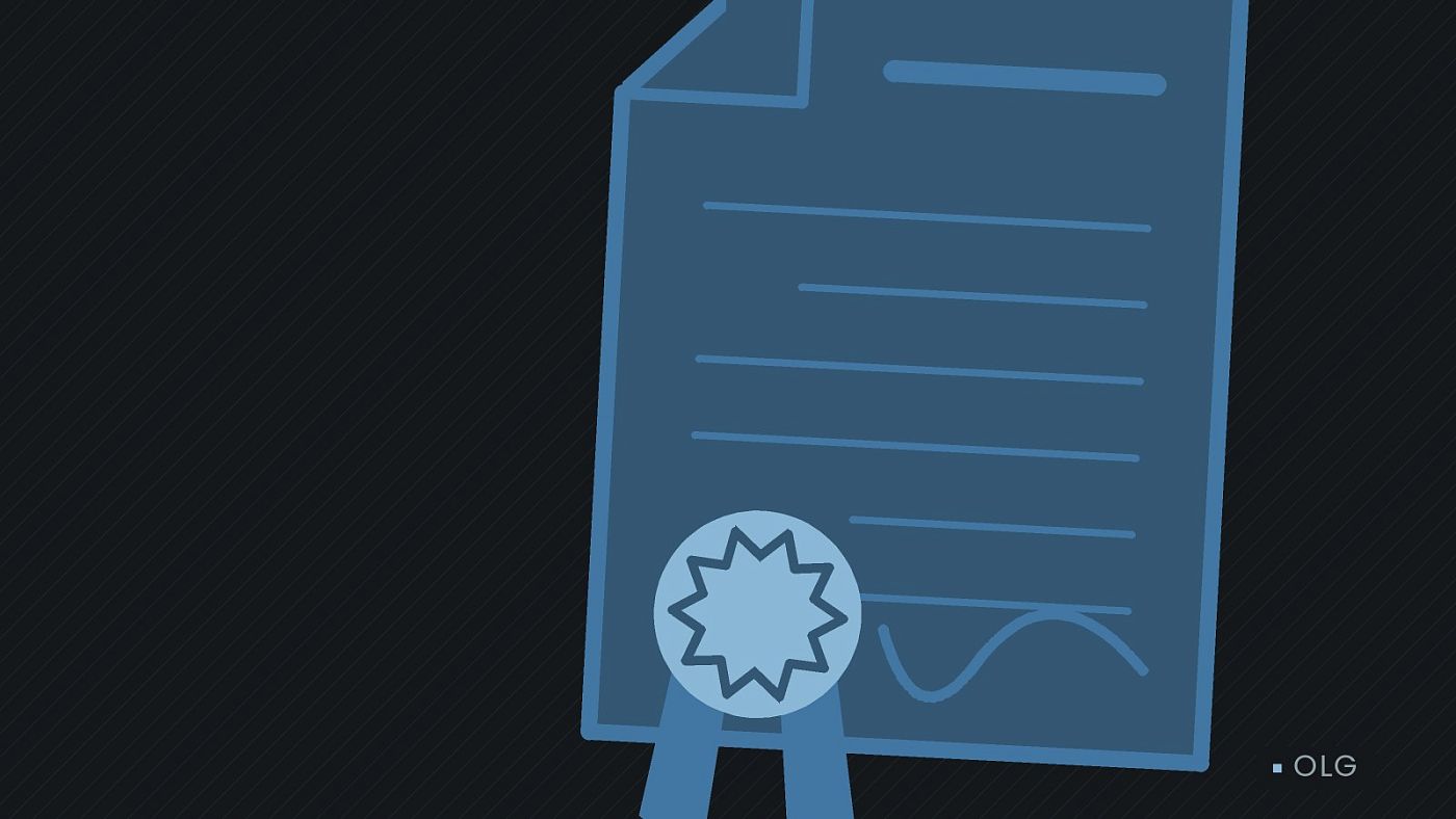 Symbolgrafik: eine gezeichnete Urkunde mit Siegel als Zeichen für eine Entscheidung.