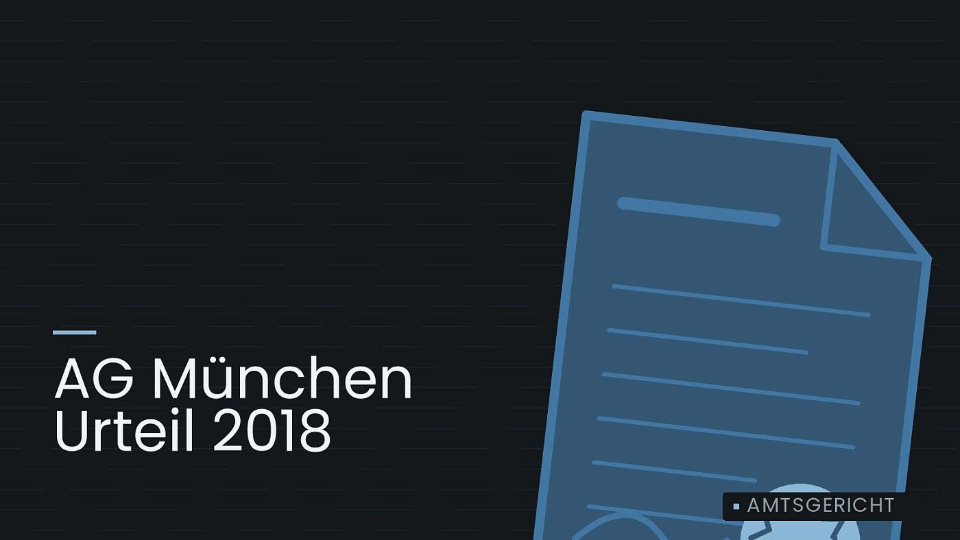 Symbolgrafik: eine gezeichnete Urkunde mit Siegel als Zeichen für eine Entscheidung, beschriftet mit „AG München Urteil 2018“.