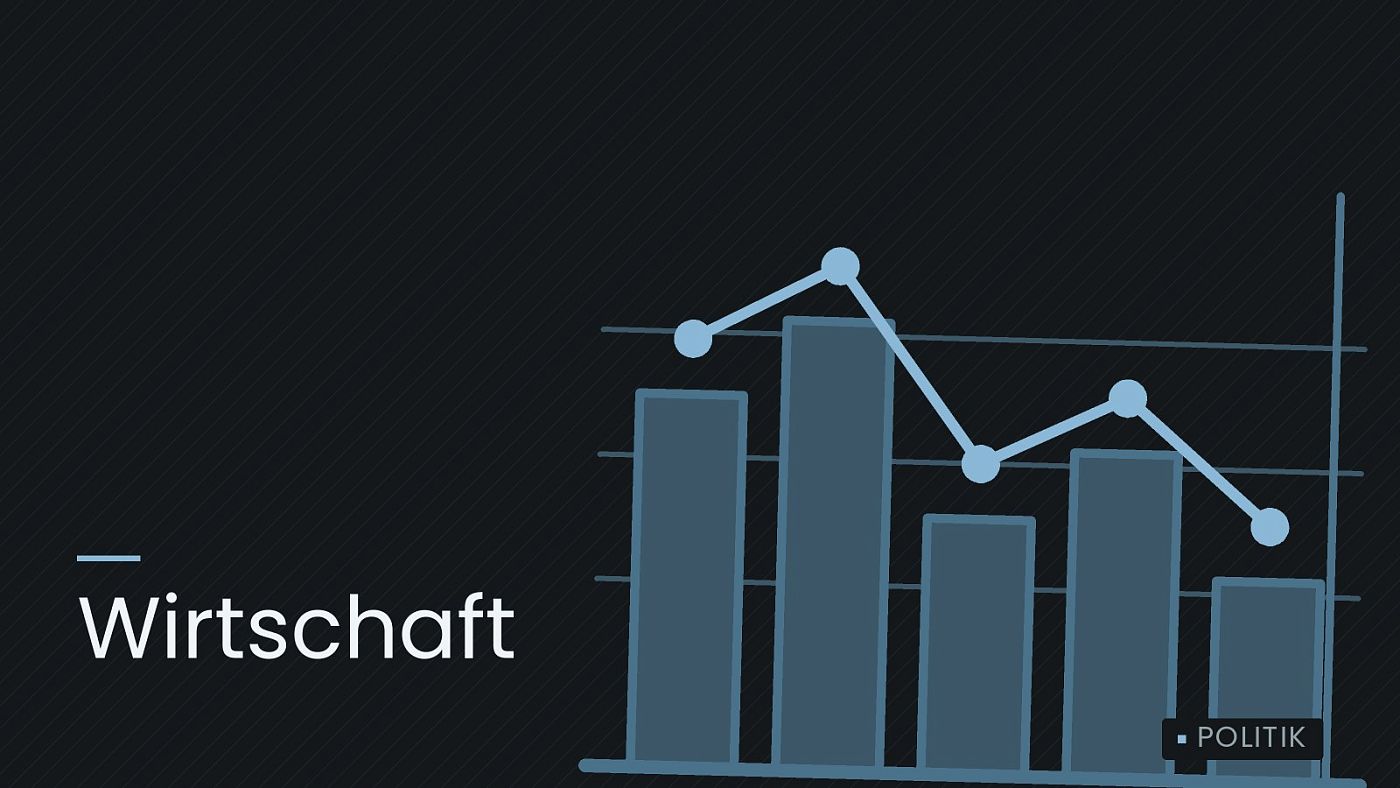 Symbolgrafik: ein gezeichnetes Balkendiagramm mit Verlaufslinie, beschriftet mit „Wirtschaft“.