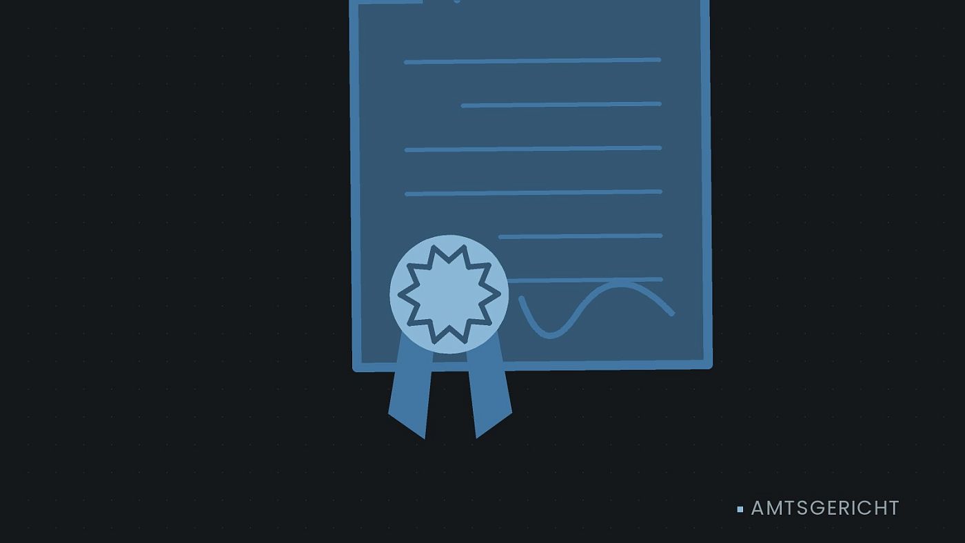 Symbolgrafik: eine gezeichnete Urkunde mit Siegel als Zeichen für eine Entscheidung.