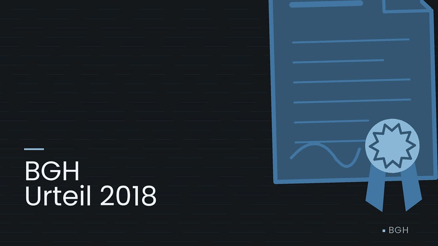 Symbolgrafik: eine gezeichnete Urkunde mit Siegel als Zeichen für eine Entscheidung, beschriftet mit „BGH Urteil 2018“.