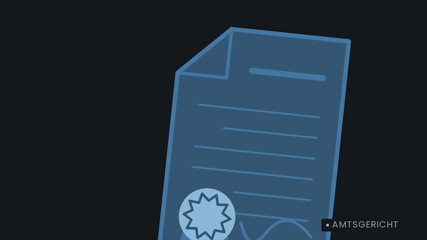 Symbolgrafik: eine gezeichnete Urkunde mit Siegel als Zeichen für eine Entscheidung.
