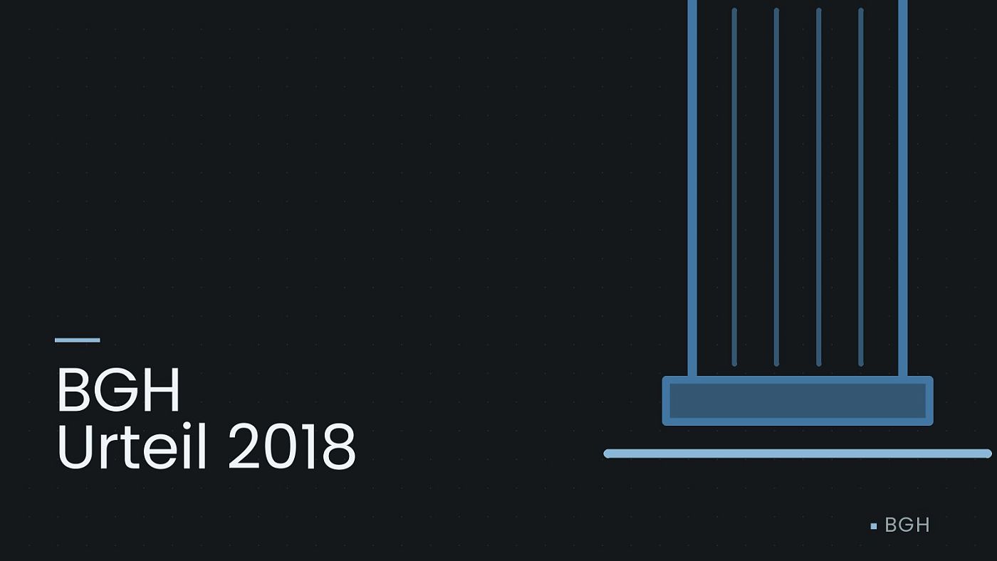 Symbolgrafik: eine stilisierte Gerichtssäule mit Giebel, beschriftet mit „BGH Urteil 2018“.