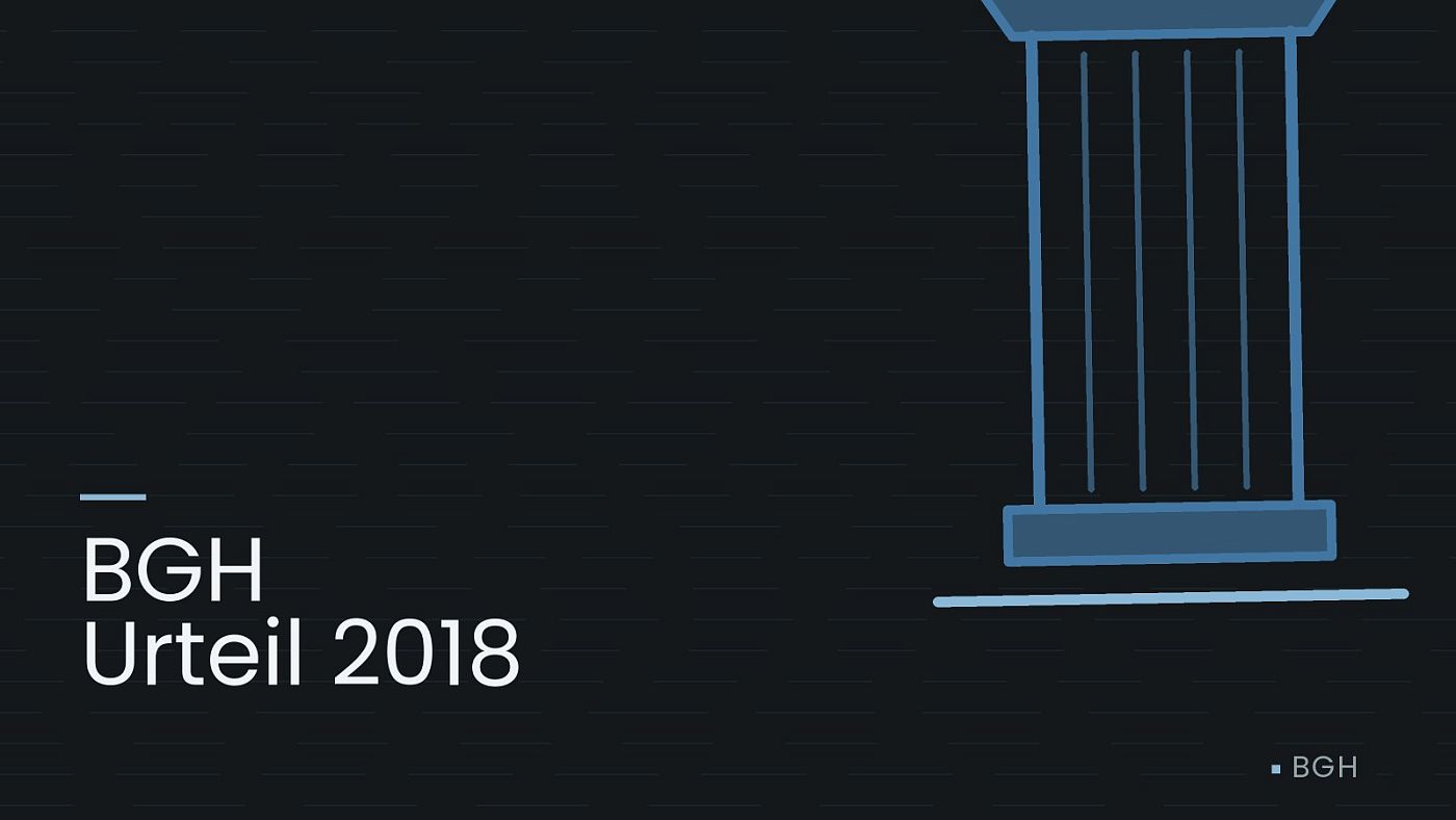 Symbolgrafik: eine stilisierte Gerichtssäule mit Giebel, beschriftet mit „BGH Urteil 2018“.