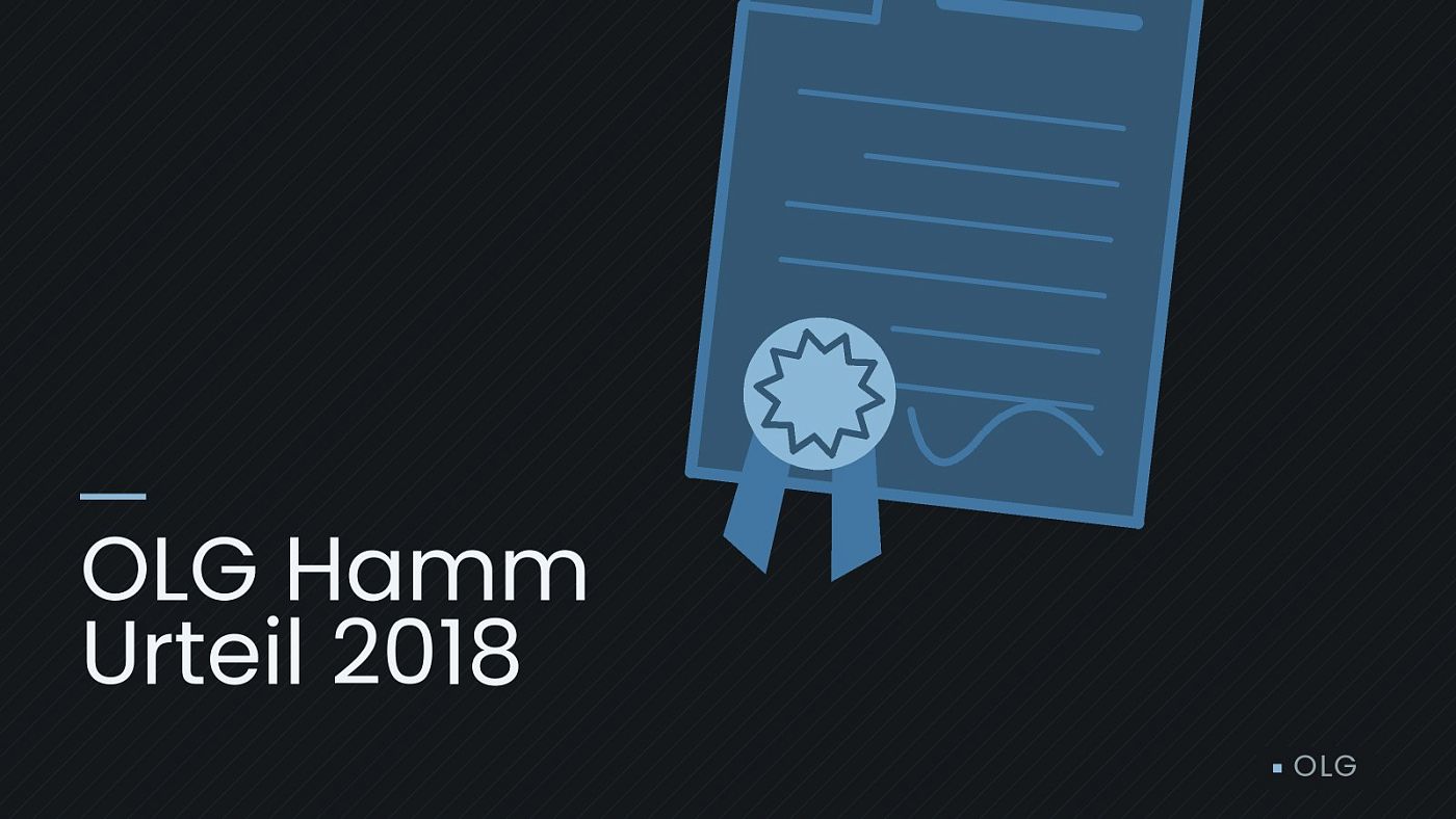 Symbolgrafik: eine gezeichnete Urkunde mit Siegel als Zeichen für eine Entscheidung, beschriftet mit „OLG Hamm Urteil 2018“.