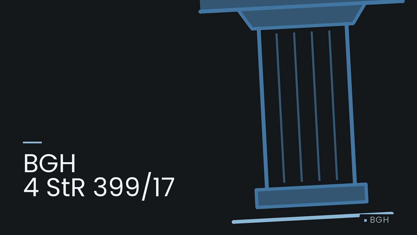 Symbolgrafik: eine stilisierte Gerichtssäule mit Giebel, beschriftet mit „BGH 4 StR 399/17“.