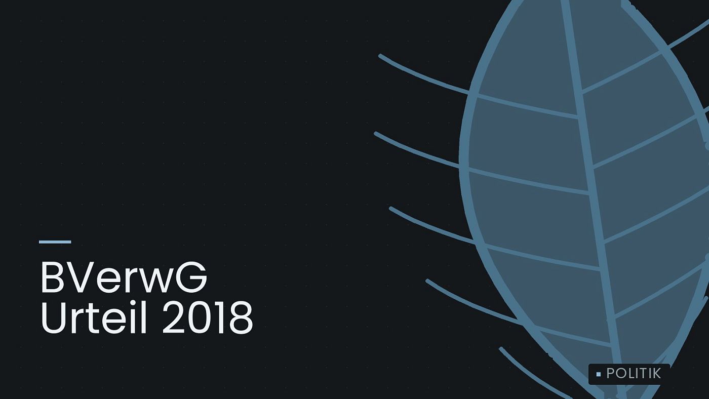 Symbolgrafik: ein gezeichnetes Blatt als Zeichen für Umwelt und Klima, beschriftet mit „BVerwG Urteil 2018“.