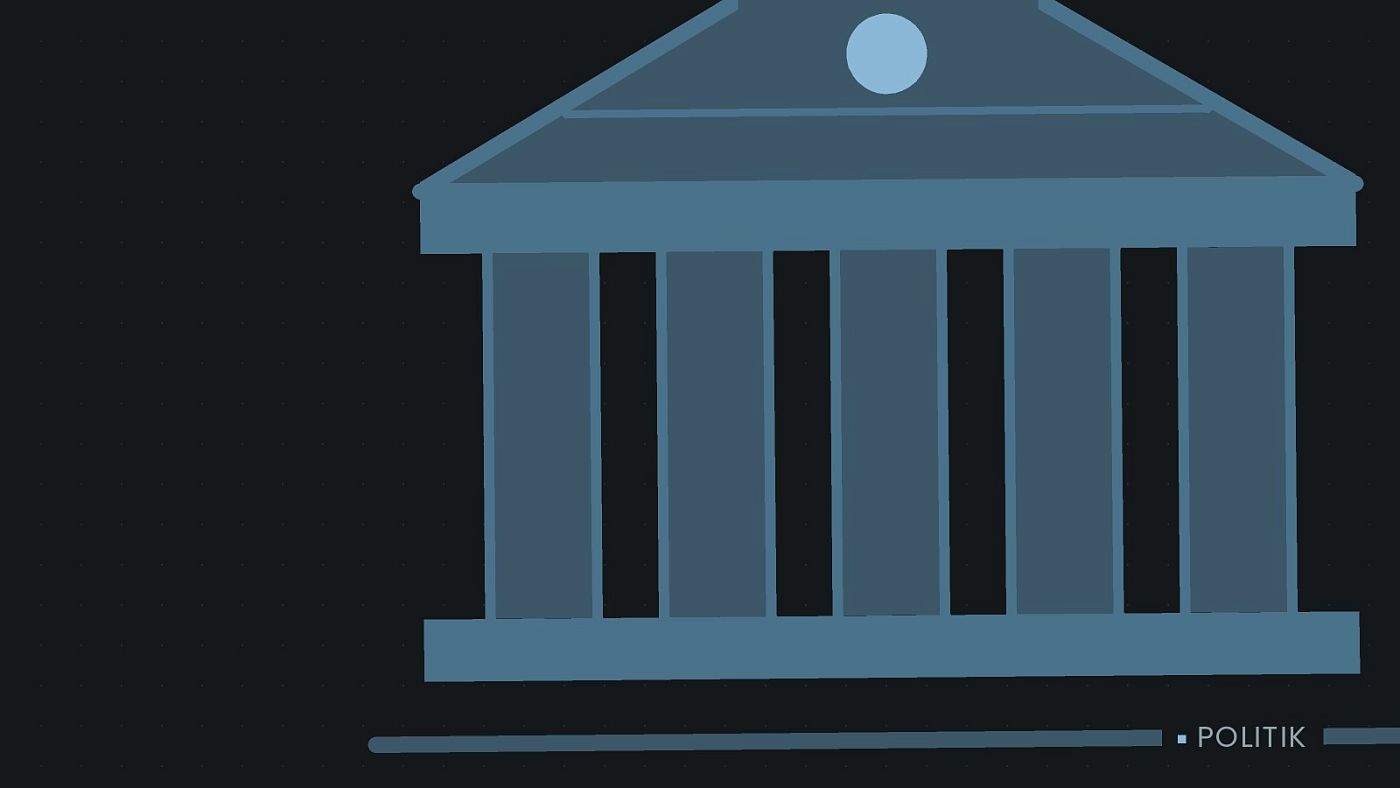 Symbolgrafik: ein stilisiertes Amtsgebäude mit Säulen.