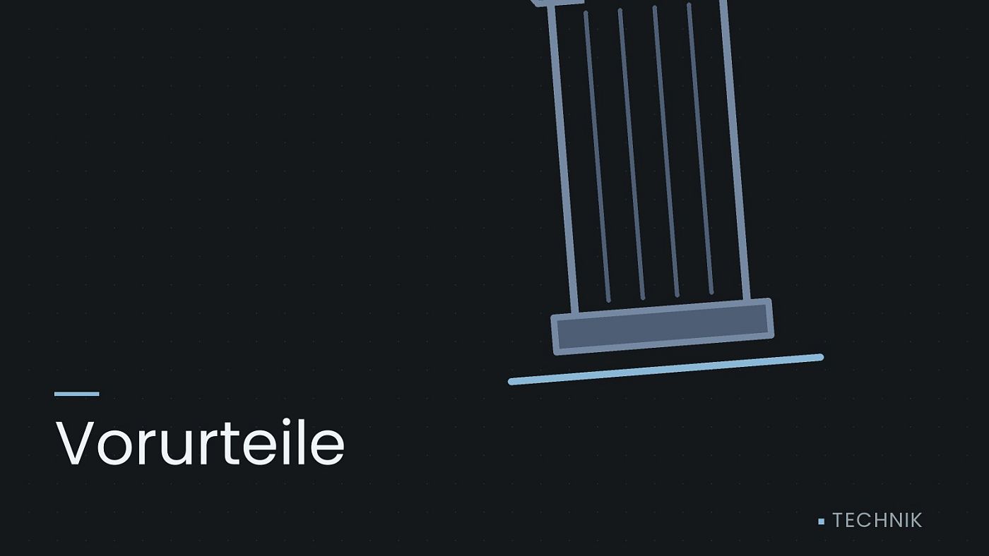 Symbolgrafik: eine stilisierte Gerichtssäule mit Giebel, beschriftet mit „Vorurteile“.