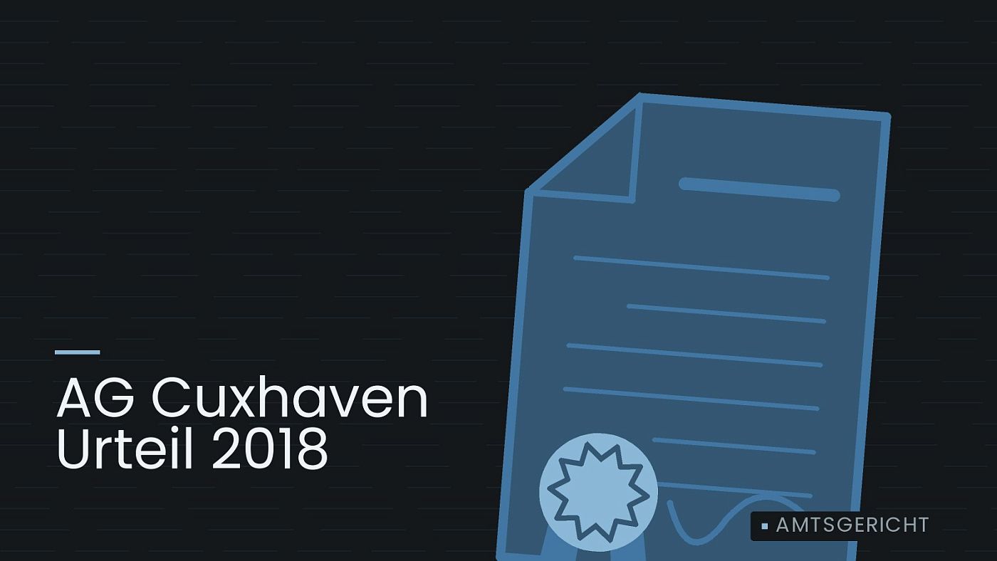 Symbolgrafik: eine gezeichnete Urkunde mit Siegel als Zeichen für eine Entscheidung, beschriftet mit „AG Cuxhaven Urteil 2018“.