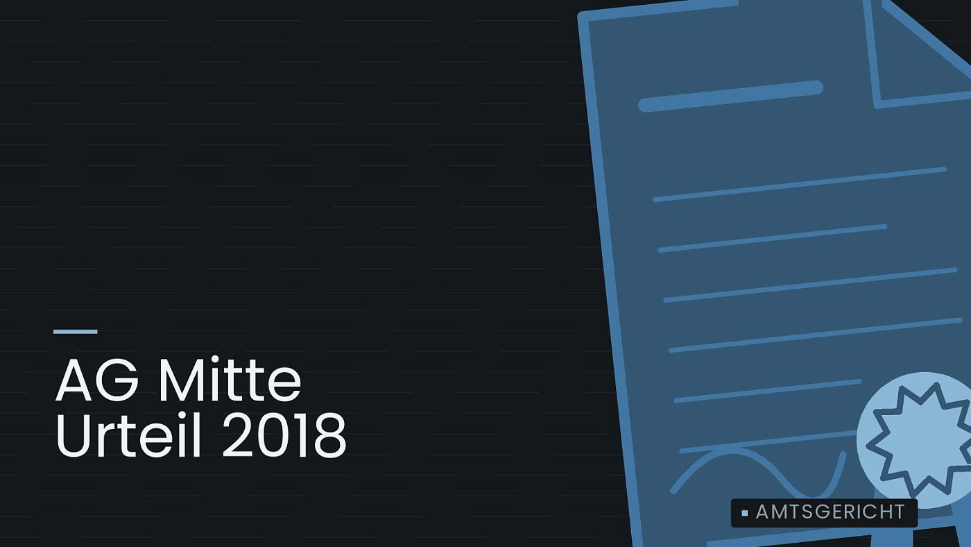 Symbolgrafik: eine gezeichnete Urkunde mit Siegel als Zeichen für eine Entscheidung, beschriftet mit „AG Mitte Urteil 2018“.