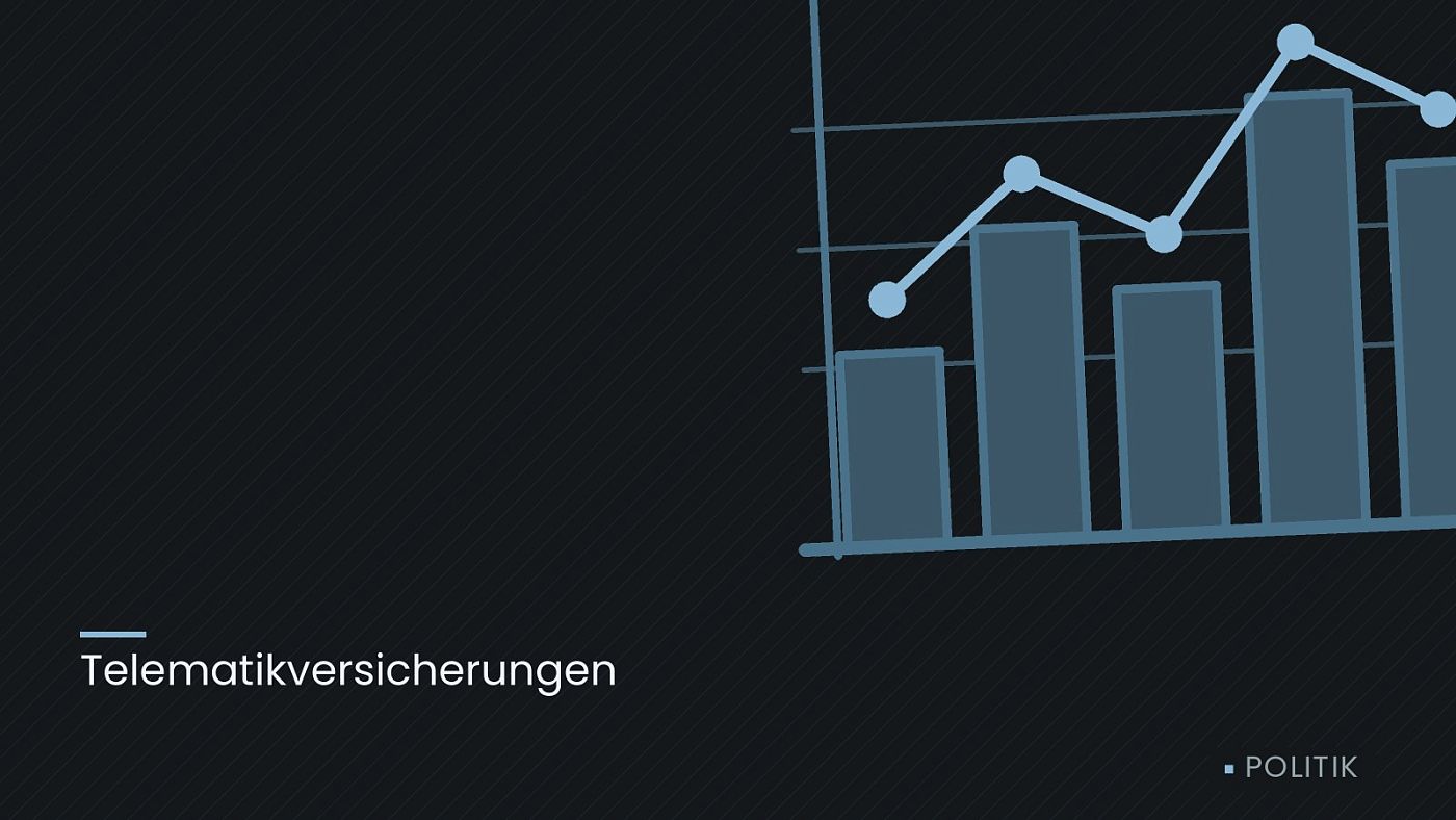 Symbolgrafik: ein gezeichnetes Balkendiagramm mit Verlaufslinie, beschriftet mit „Telematikversicherungen“.