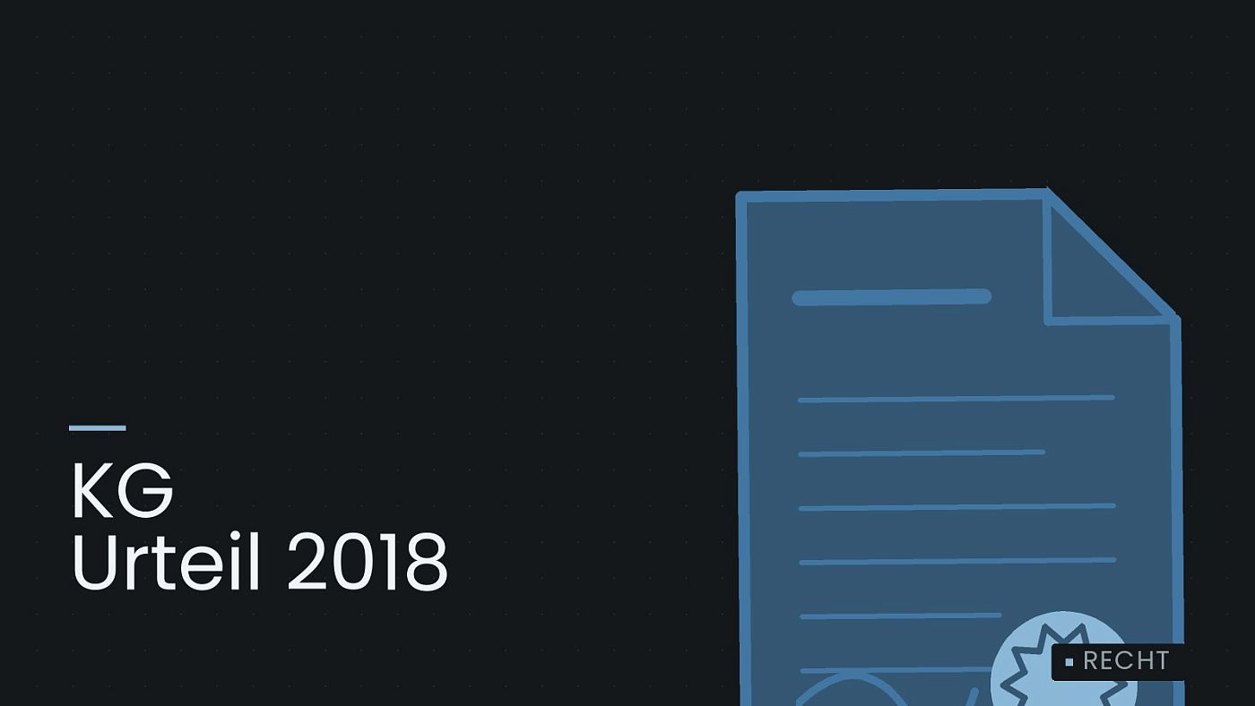 Symbolgrafik: eine gezeichnete Urkunde mit Siegel als Zeichen für eine Entscheidung, beschriftet mit „KG Urteil 2018“.