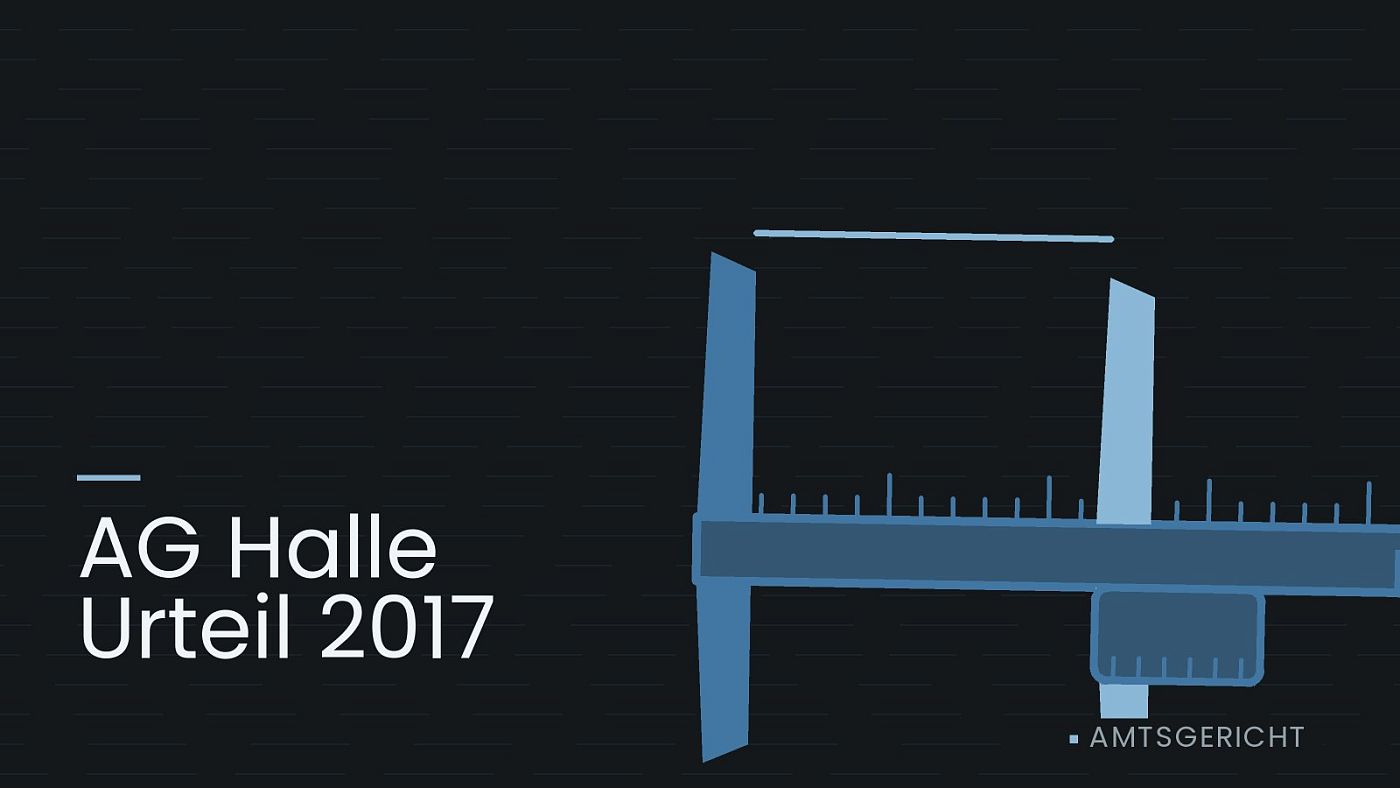 Symbolgrafik: ein gezeichneter Messschieber als Zeichen für eine Schadensbemessung, beschriftet mit „AG Halle Urteil 2017“.