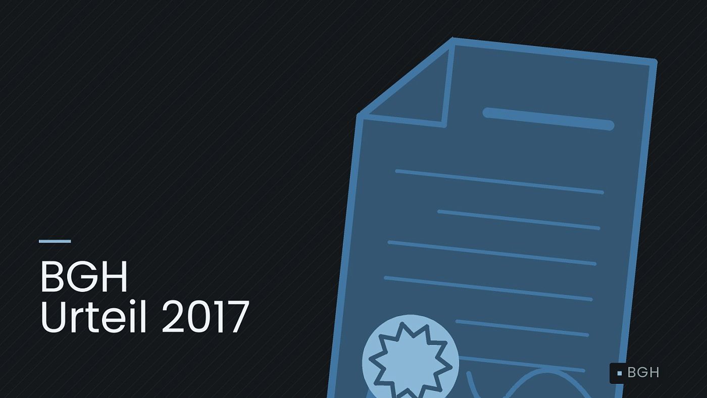Symbolgrafik: eine gezeichnete Urkunde mit Siegel als Zeichen für eine Entscheidung, beschriftet mit „BGH Urteil 2017“.