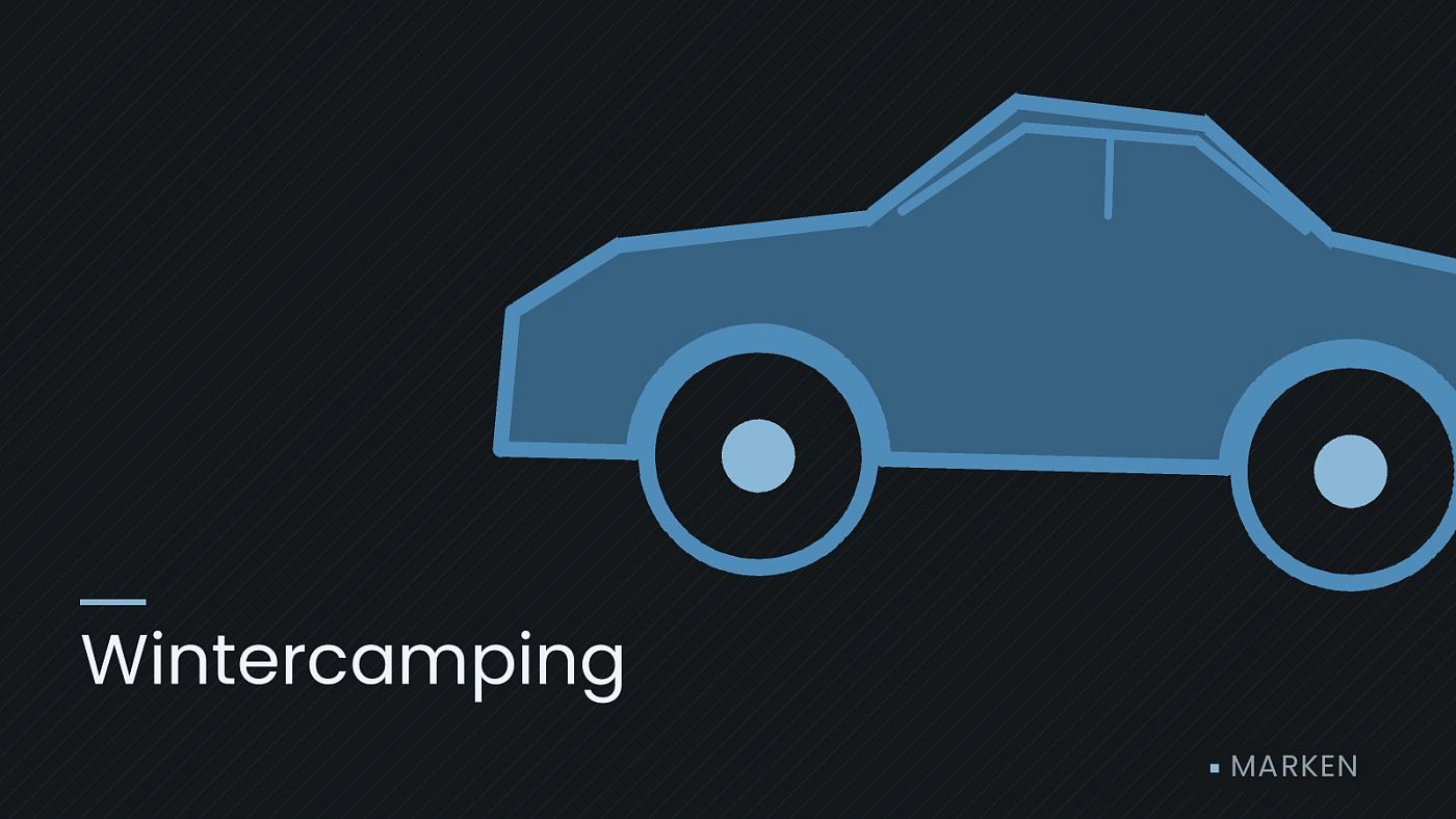 Symbolgrafik: die Umrisslinie eines Fahrzeugs von der Seite, beschriftet mit „Wintercamping“.